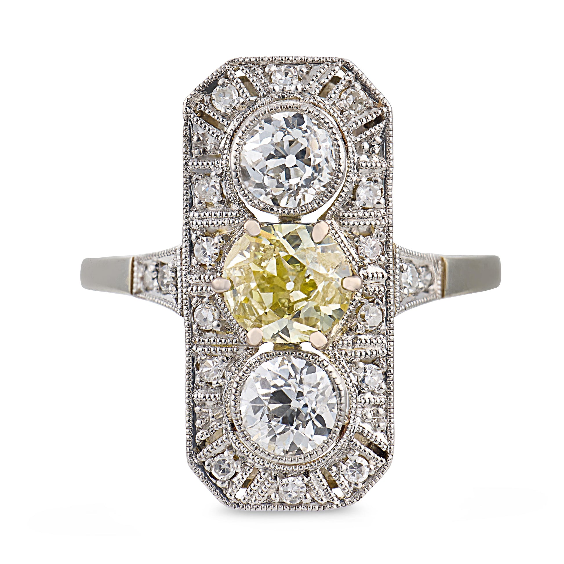 Edwardian 18k/Platinum Diamond Navette Ring