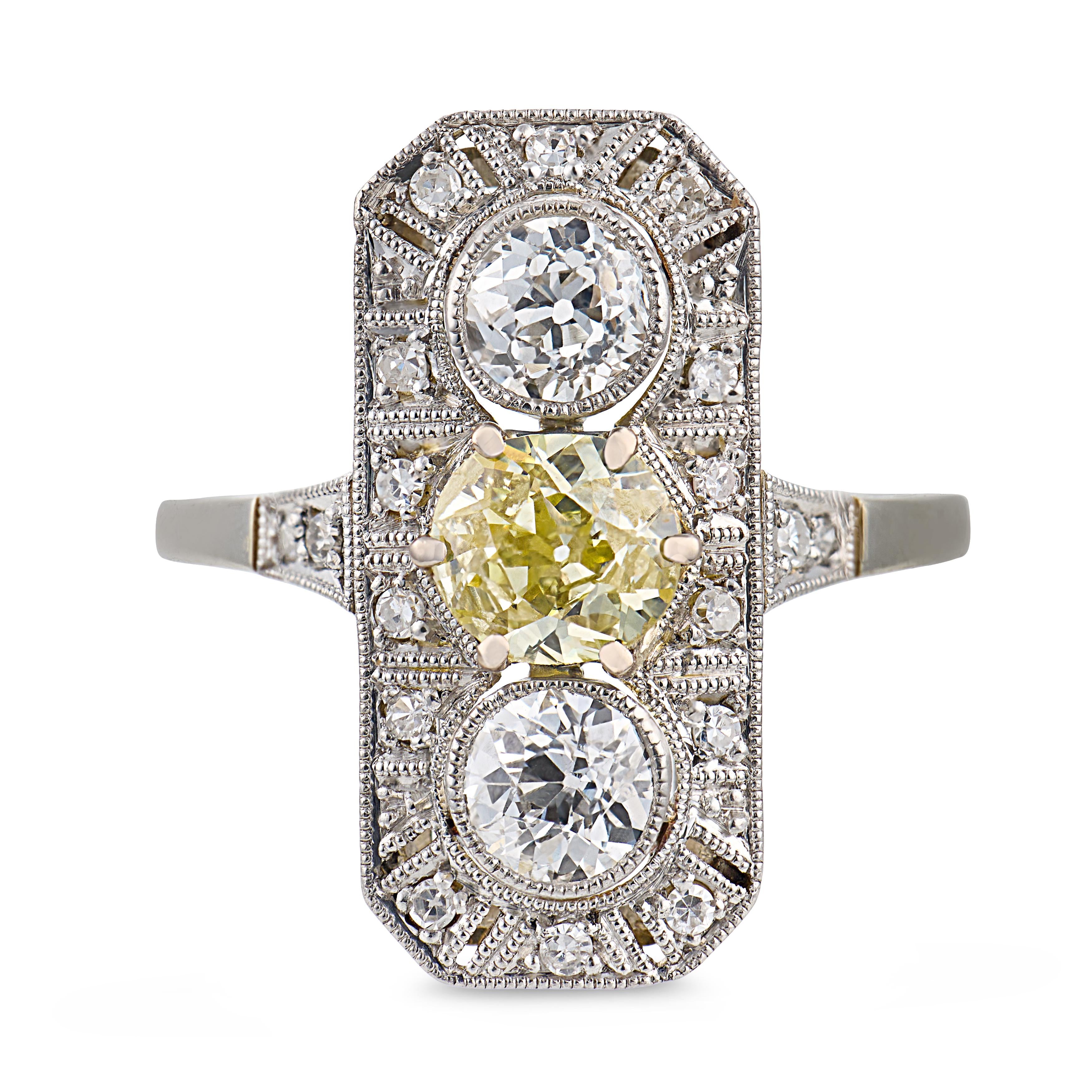 Edwardian 18k/Platinum Diamond Navette Ring