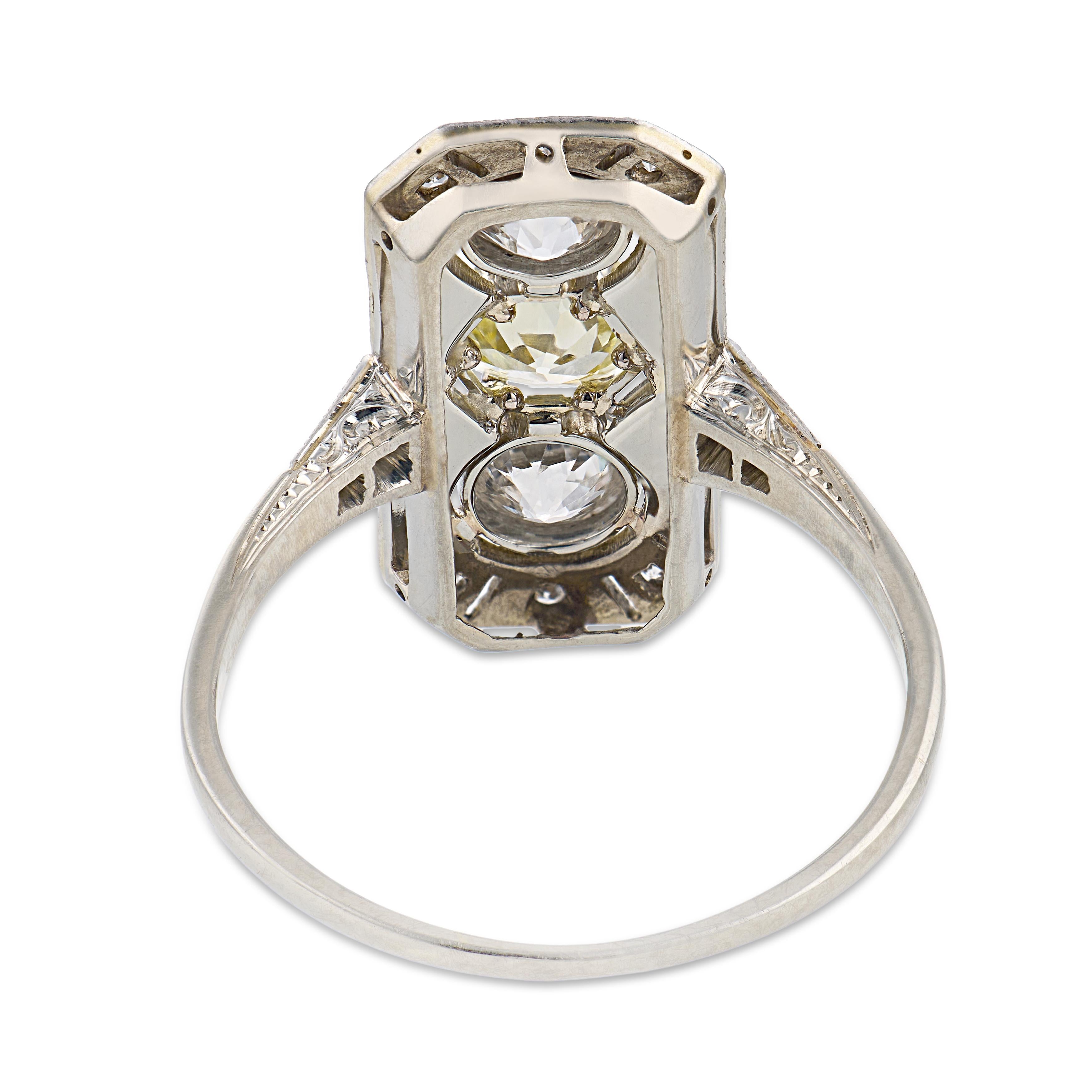 Edwardian 18k/Platinum Diamond Navette Ring