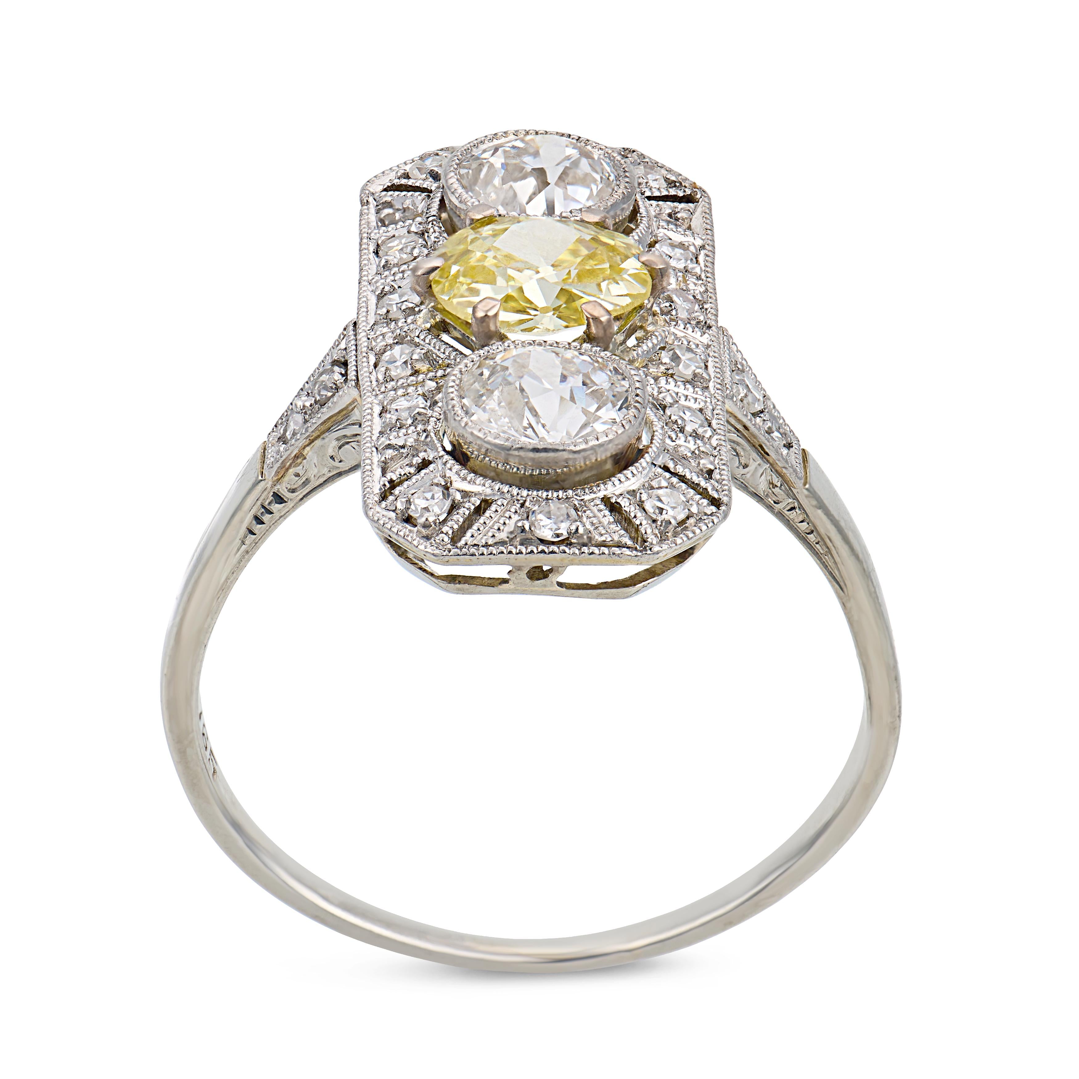 Edwardian 18k/Platinum Diamond Navette Ring