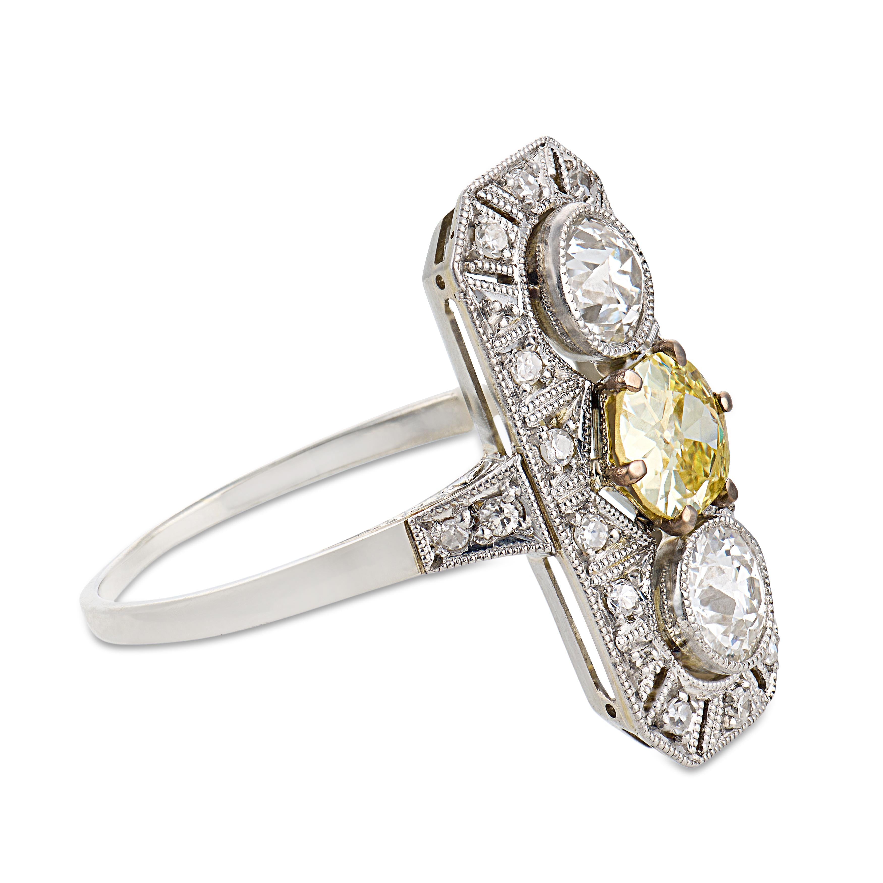 Edwardian 18k/Platinum Diamond Navette Ring