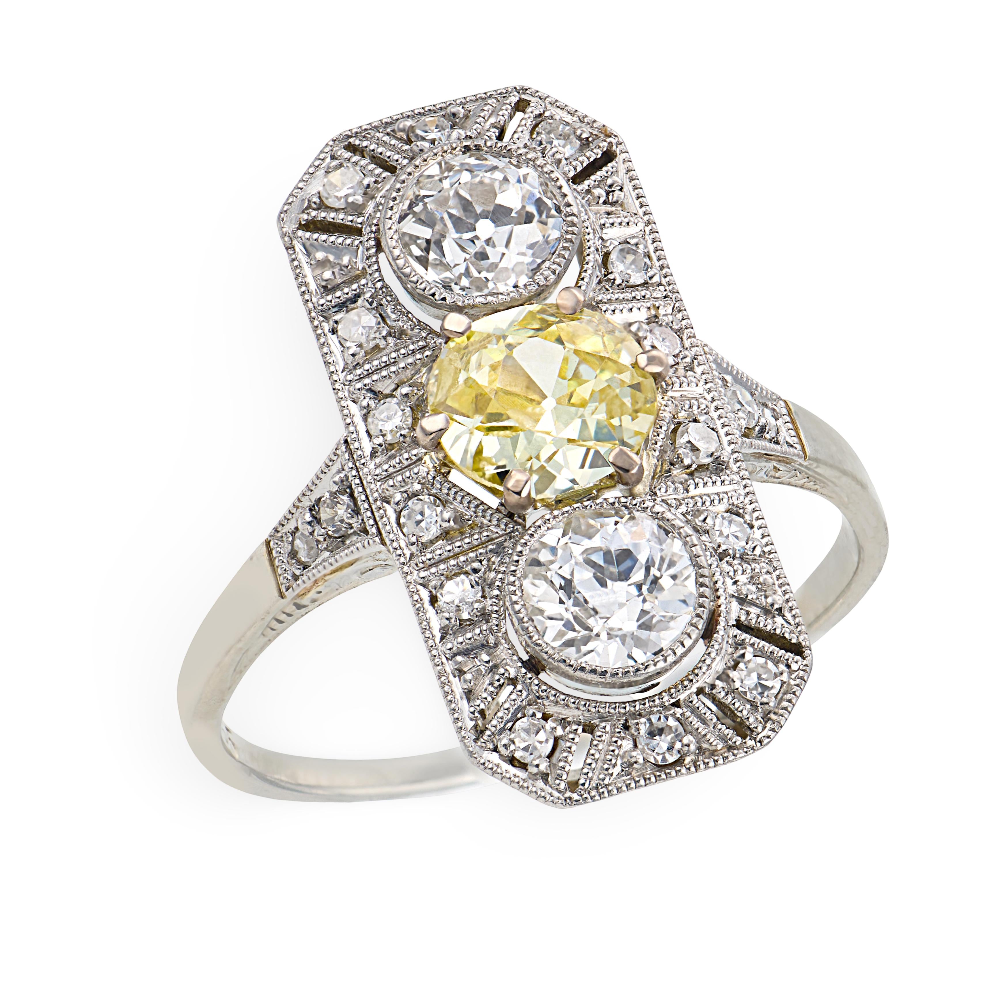 Edwardian 18k/Platinum Diamond Navette Ring