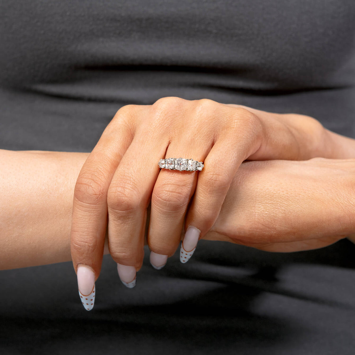 Art Nouveau 18k/Platinum Diamond Five Stone Ring