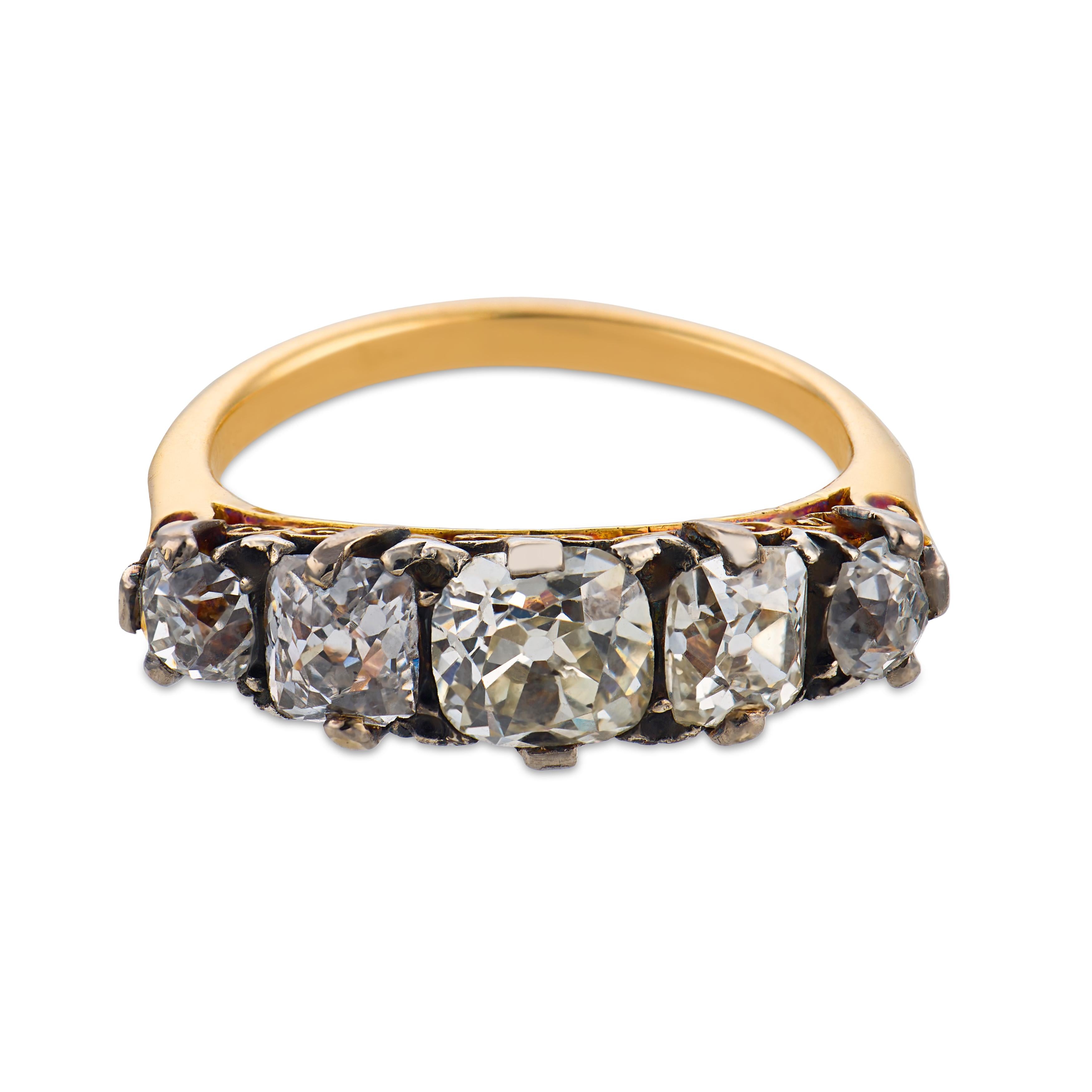 Art Nouveau 18k/Platinum Diamond Five Stone Ring