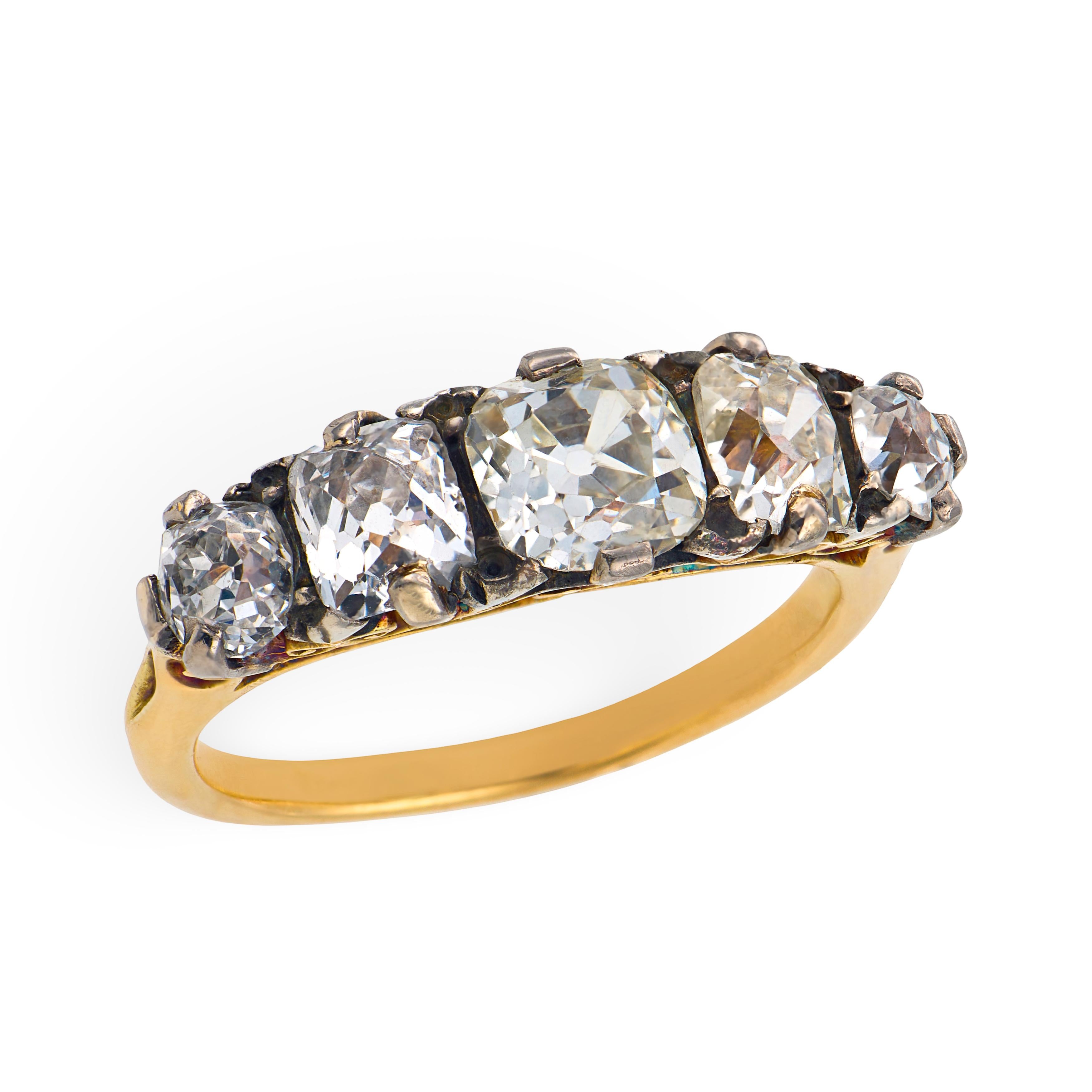 Art Nouveau 18k/Platinum Diamond Five Stone Ring