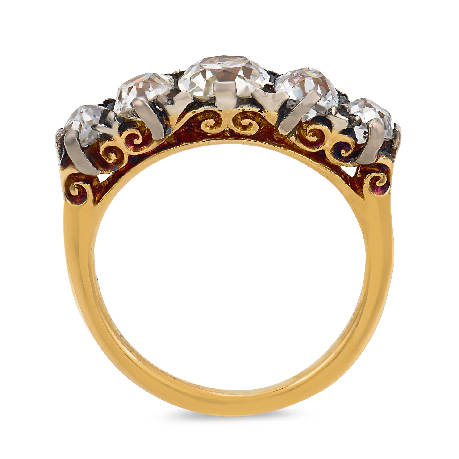 Art Nouveau 18k/Platinum Diamond Five Stone Ring