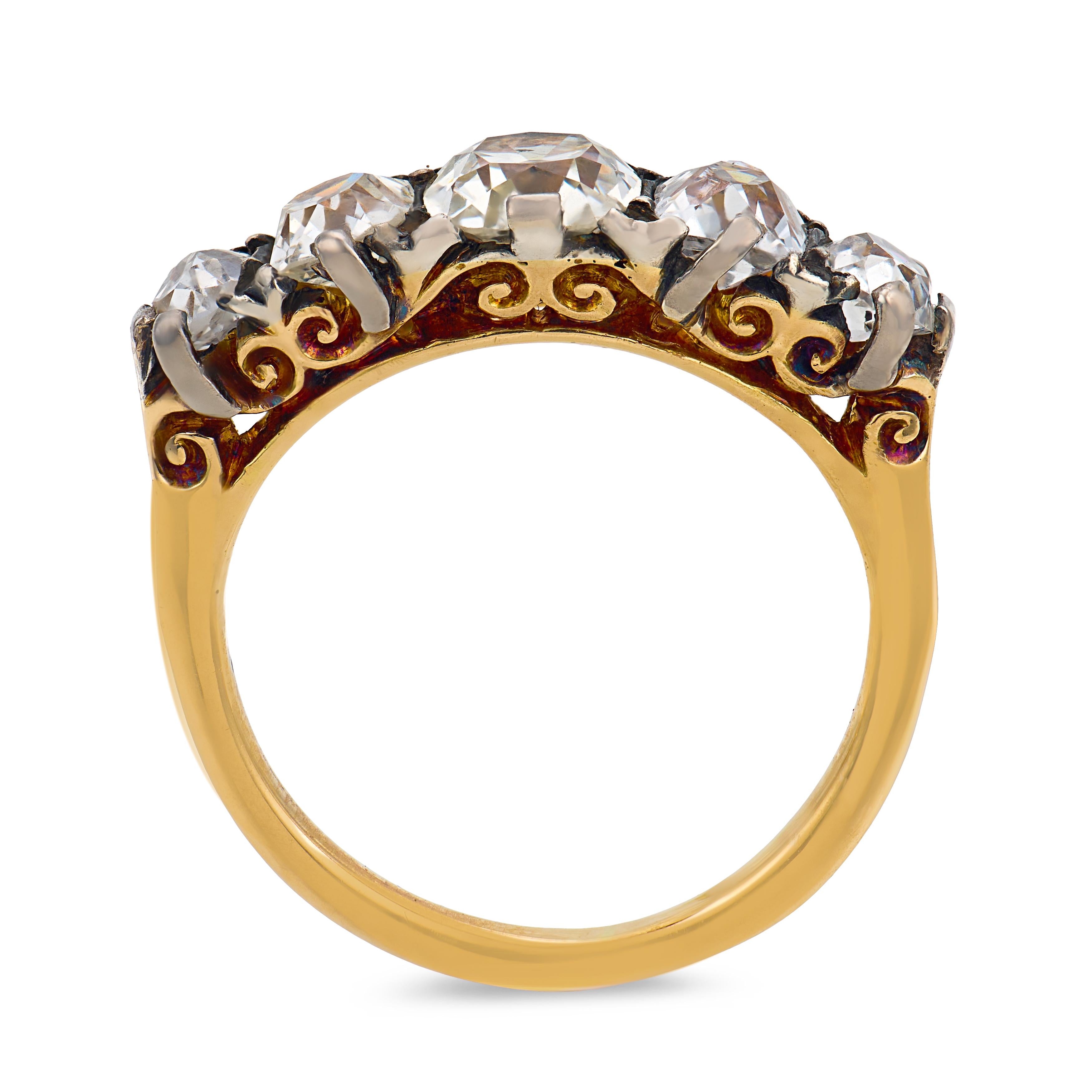 Art Nouveau 18k/Platinum Diamond Five Stone Ring