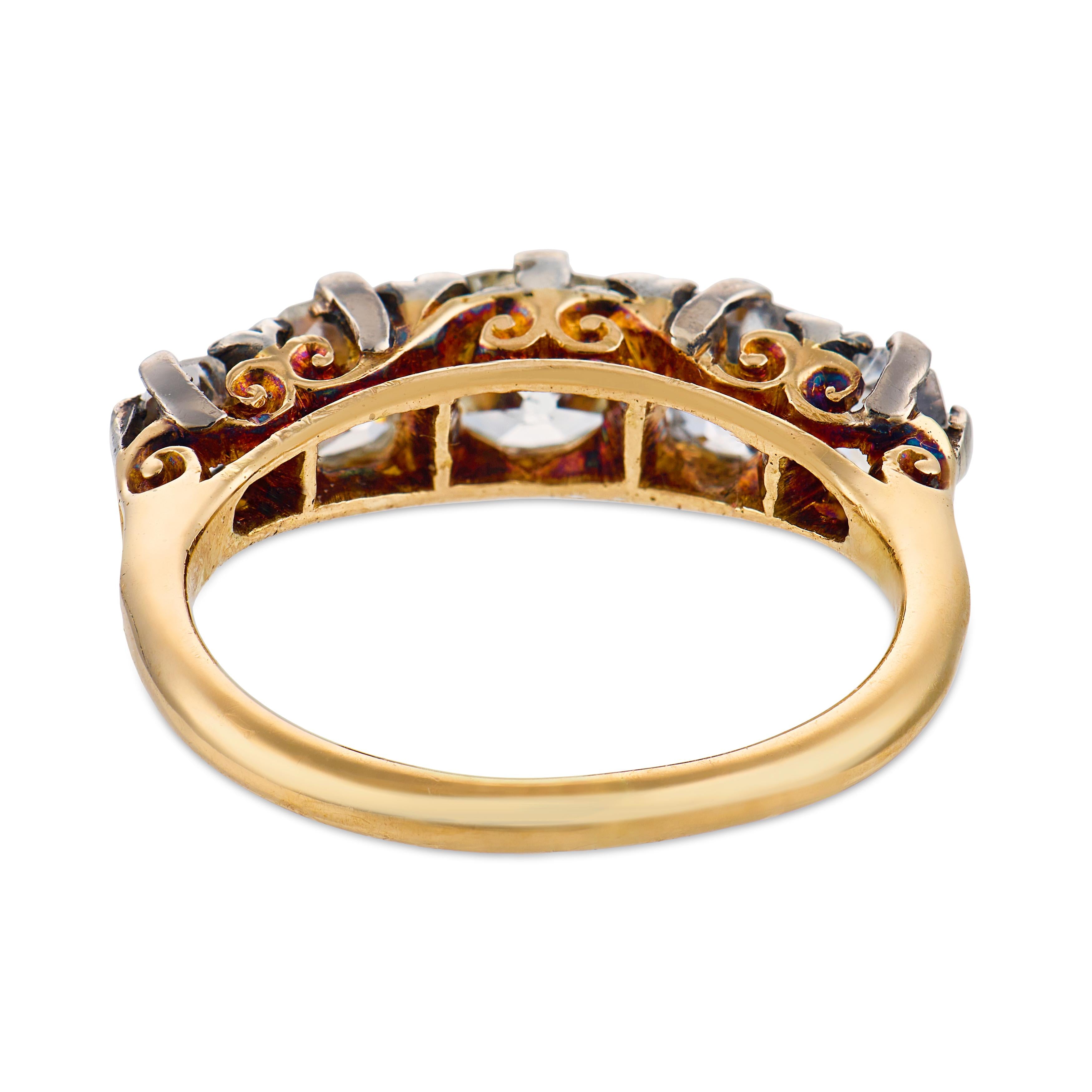 Art Nouveau 18k/Platinum Diamond Five Stone Ring