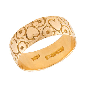 Art Nouveau Heart & Floral Motif English 18k Wedding Band