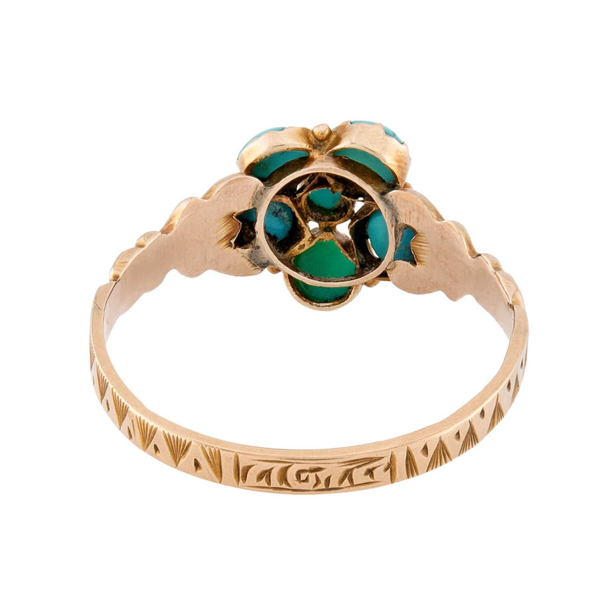 Victorian English 12k Turquoise Floral-Motif Ring