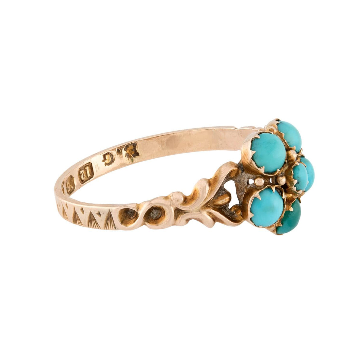 Victorian English 12k Turquoise Floral-Motif Ring