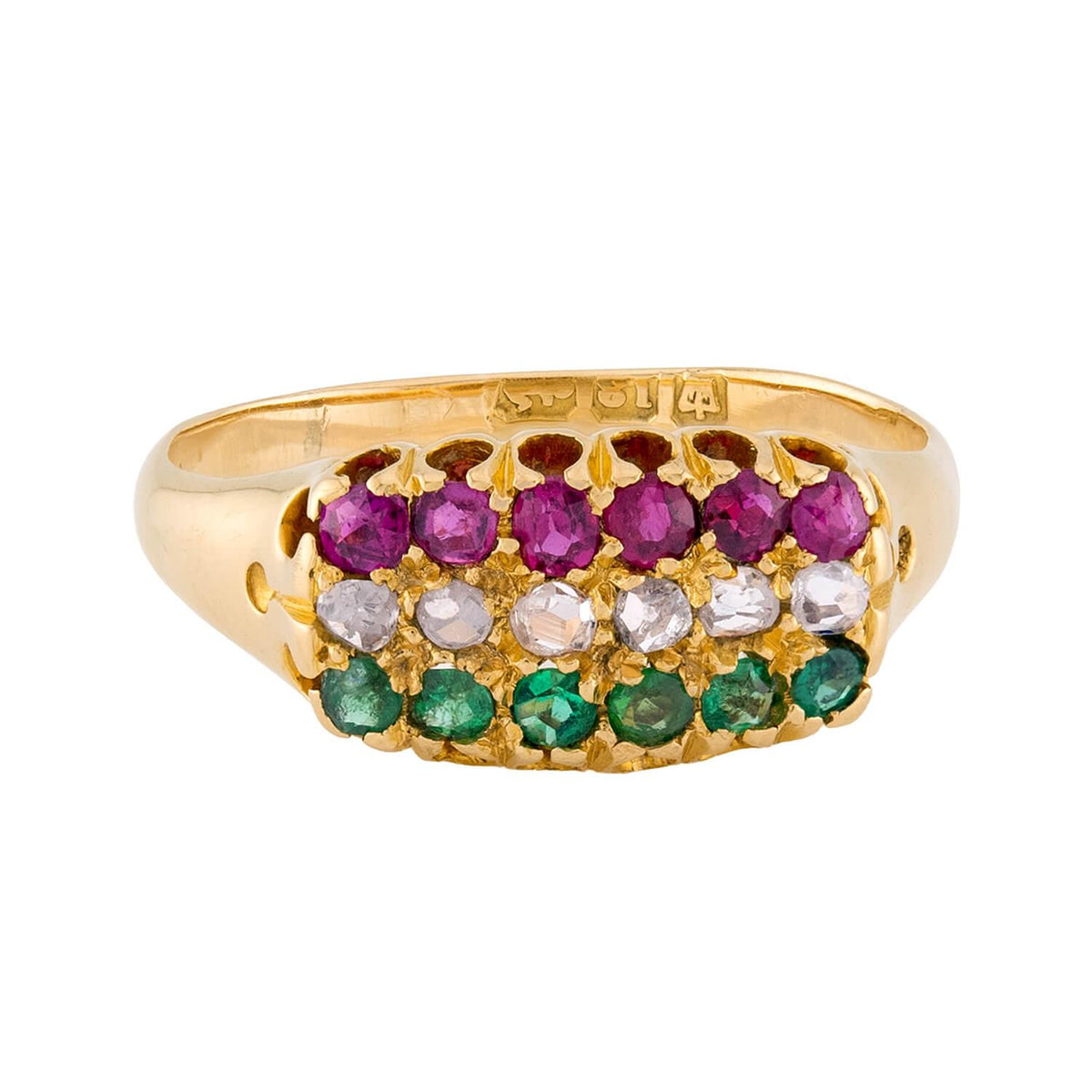 Art Nouveau English 18k Ruby, Diamond, & Emerald Ring