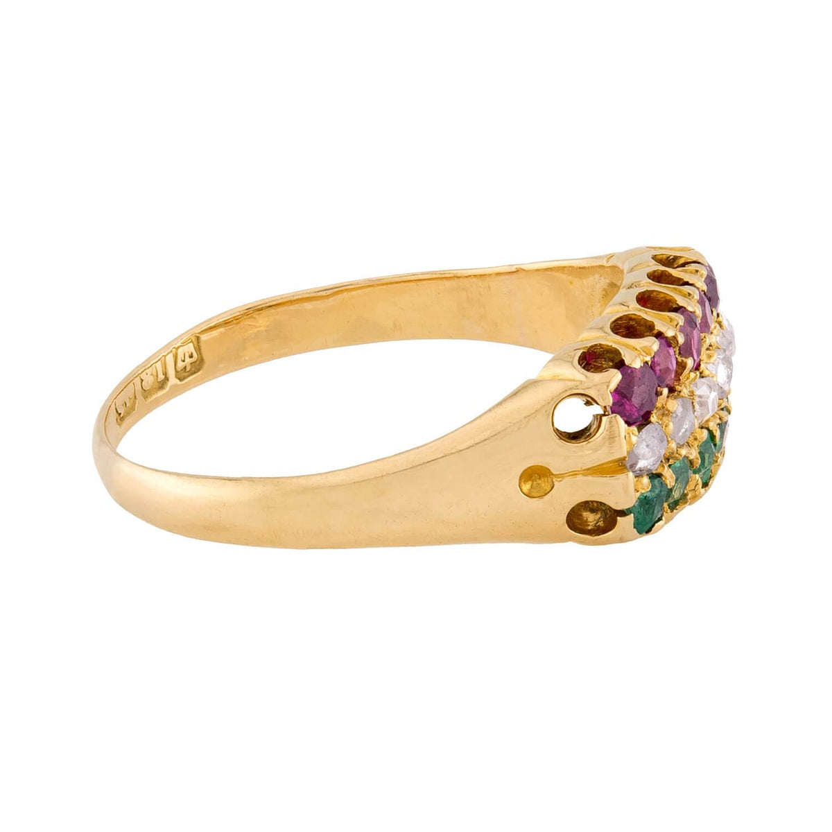 Art Nouveau English 18k Ruby, Diamond, & Emerald Ring