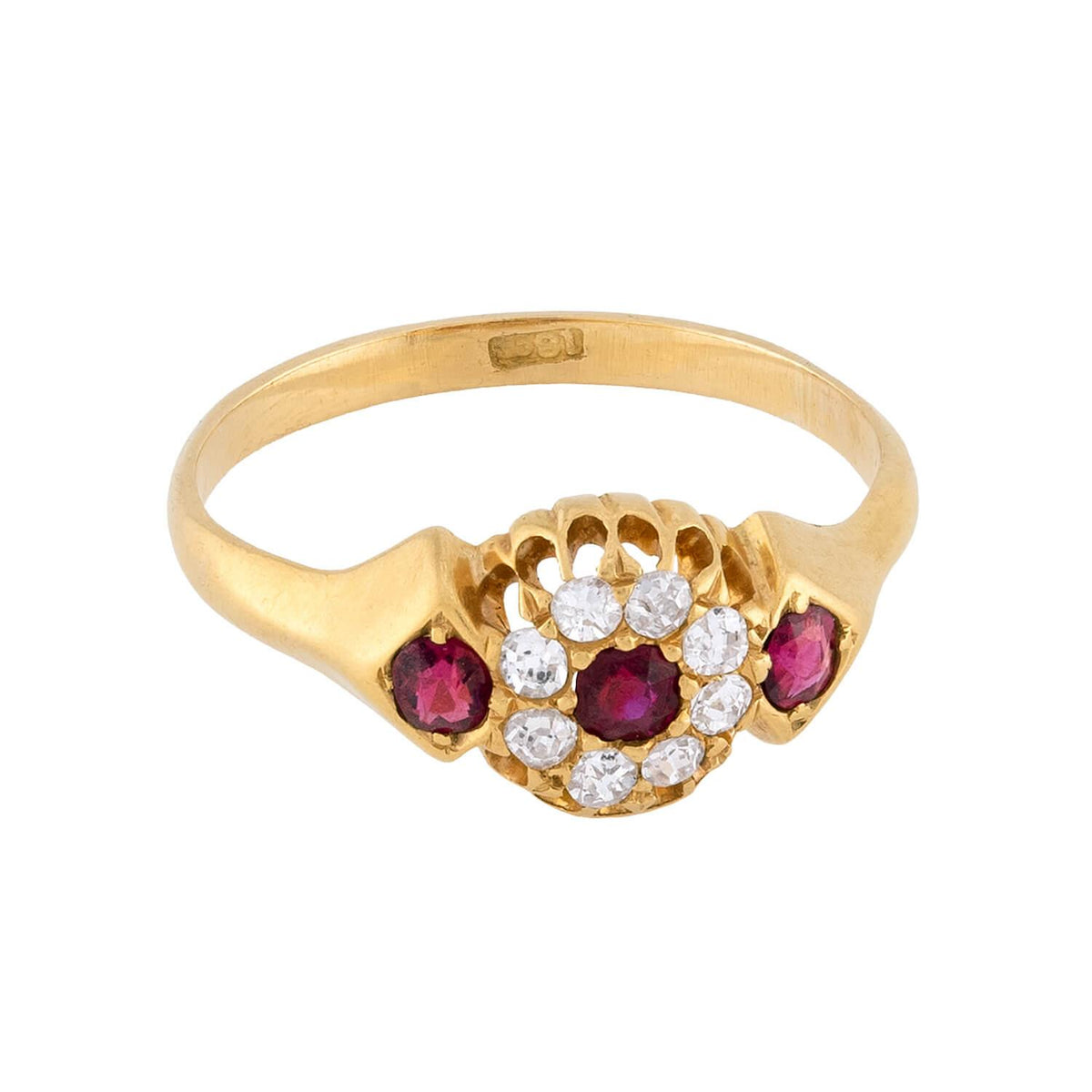 Victorian English 18k Ruby & Diamond Halo Ring