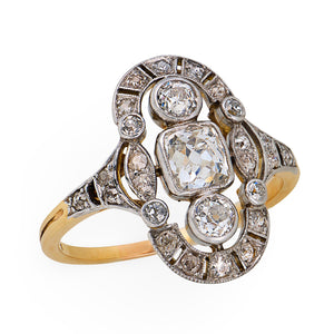 Edwardian French 18k/Platinum Diamond Navette Ring