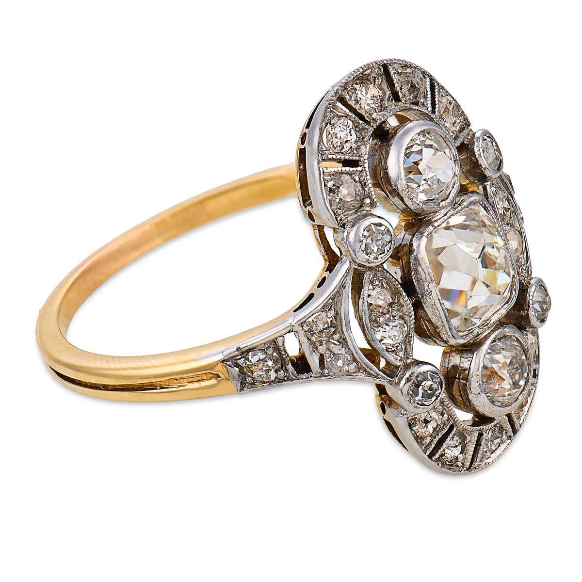 Edwardian French 18k/Platinum Diamond Navette Ring