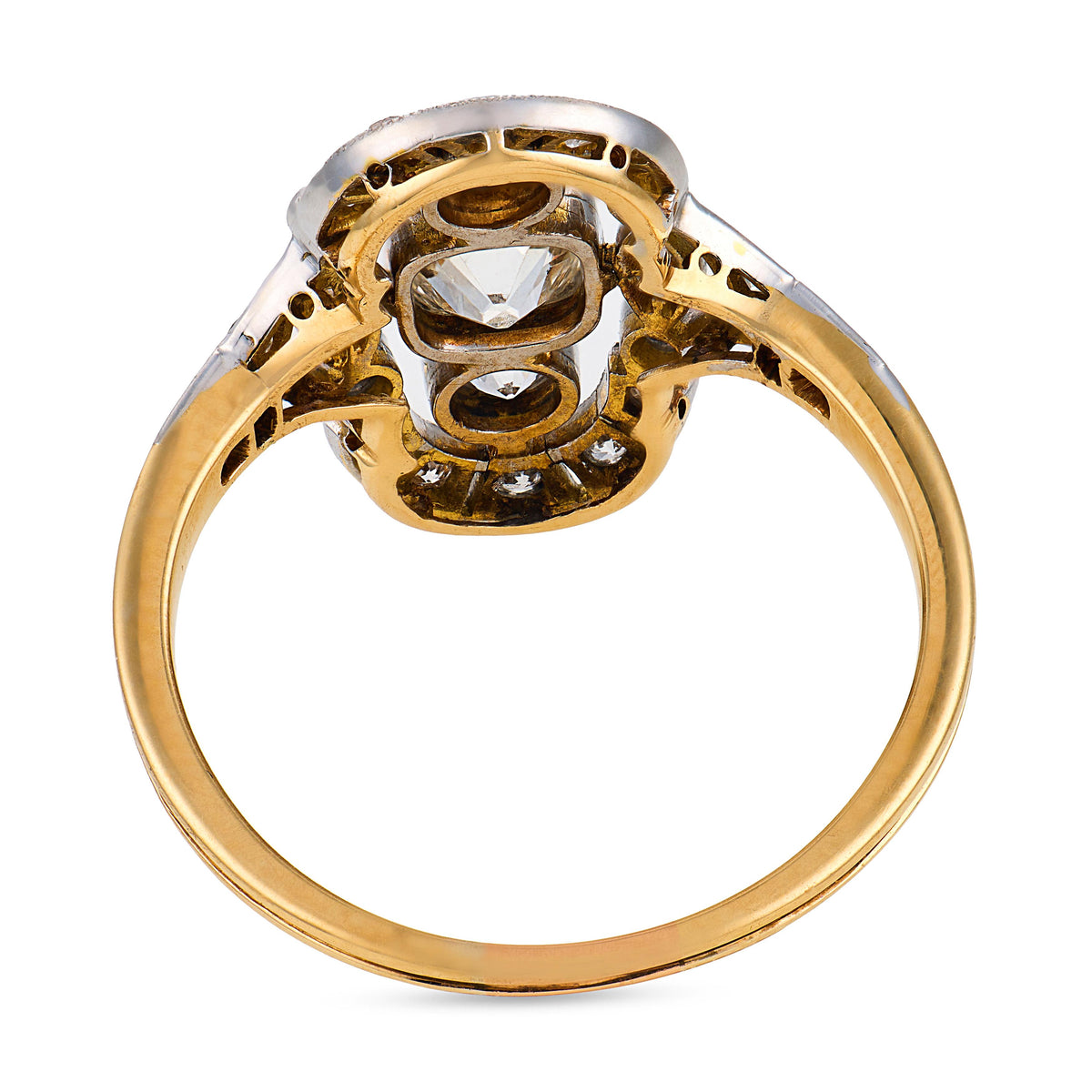 Edwardian French 18k/Platinum Diamond Navette Ring