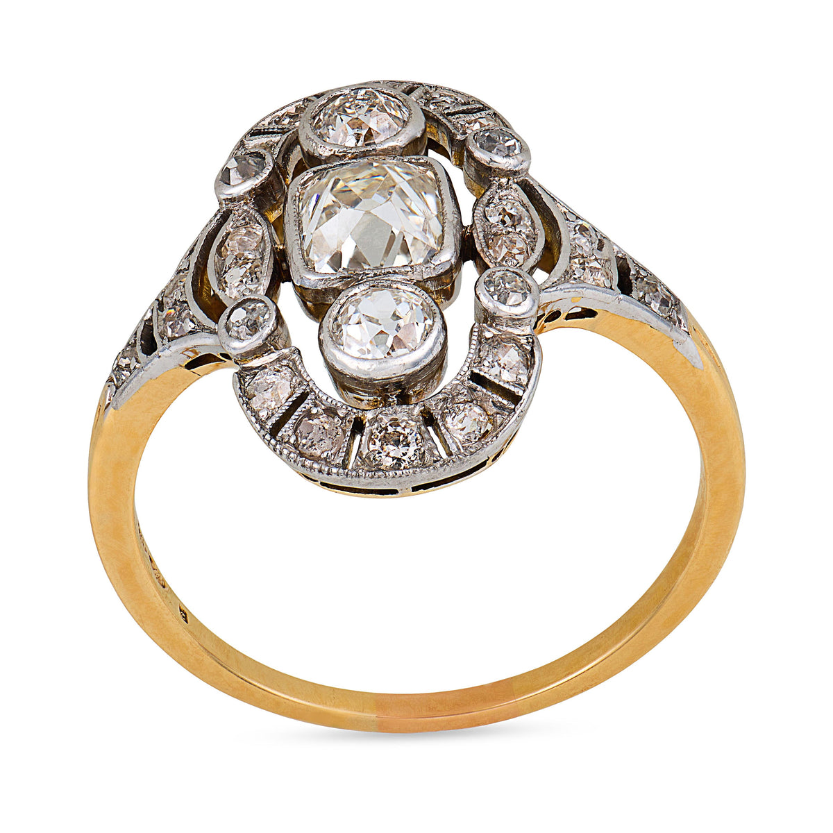 Edwardian French 18k/Platinum Diamond Navette Ring