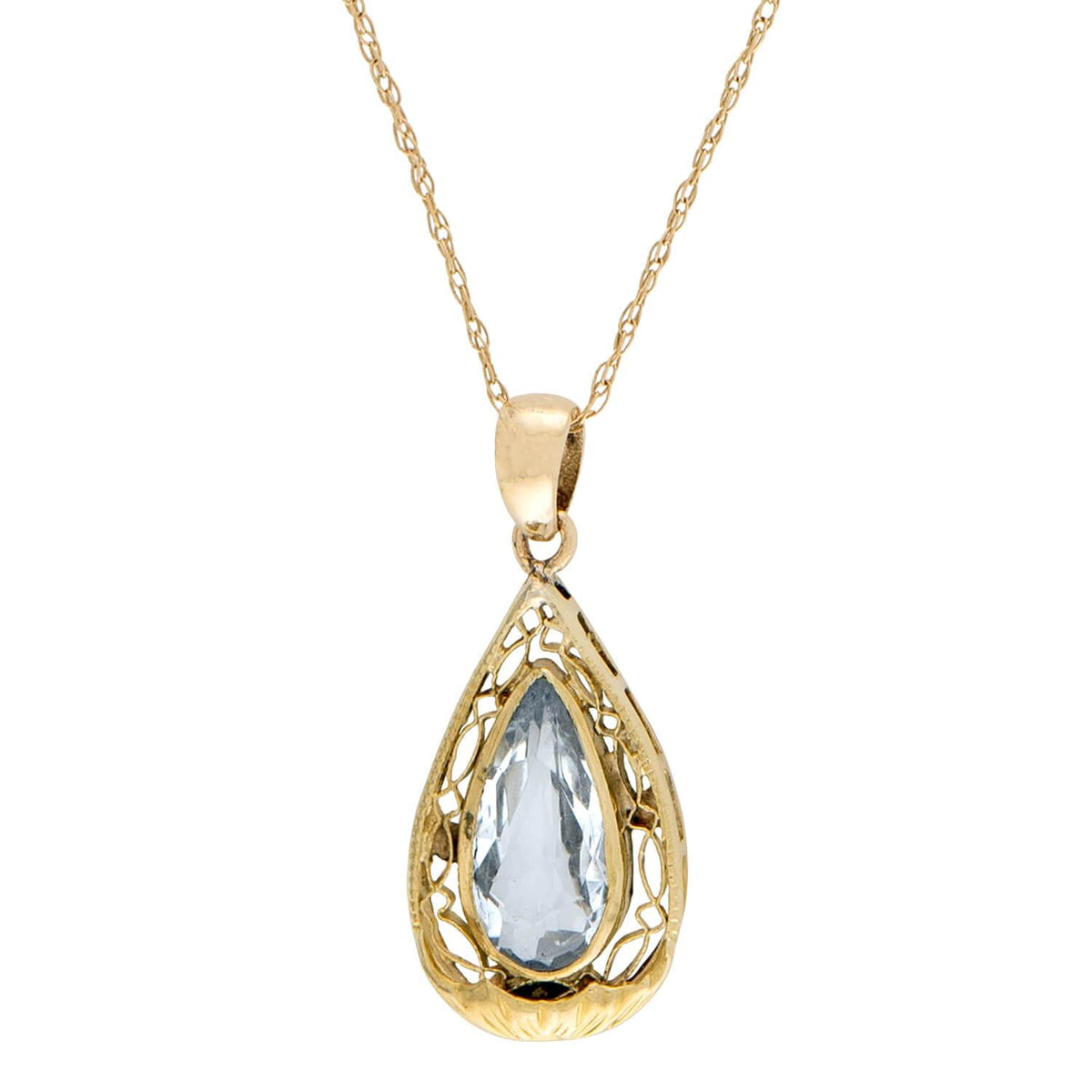 Edwardian 18k/14k Aqua Pendant Necklace