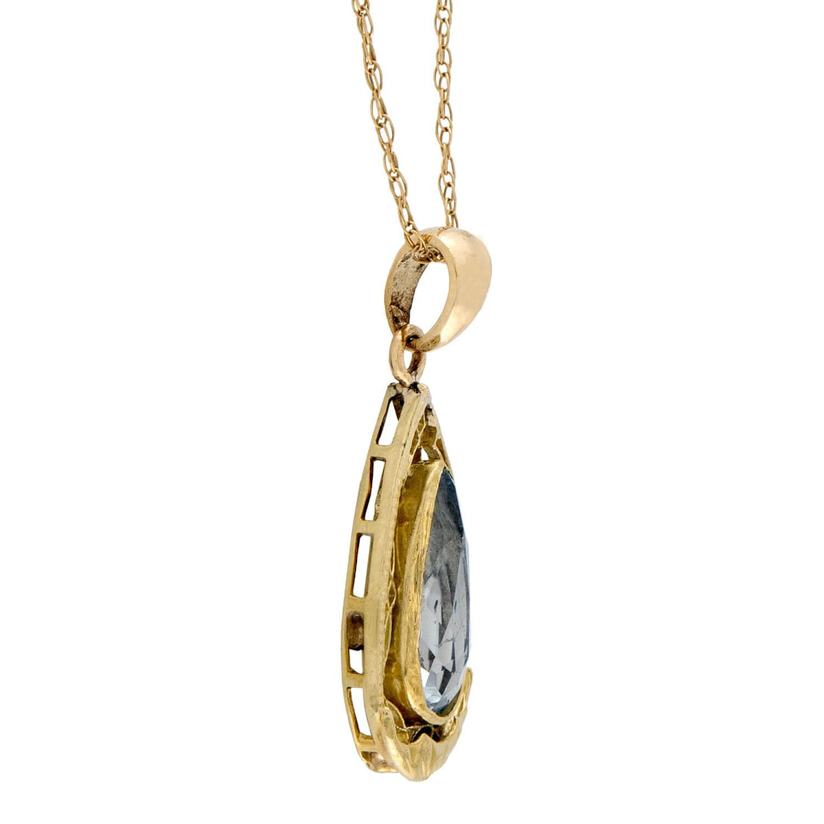 Edwardian 18k/14k Aqua Pendant Necklace