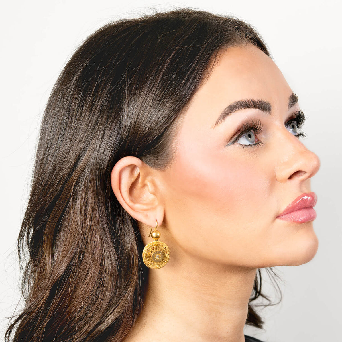 Victorian 18k Etruscan Diamond Disc Earrings