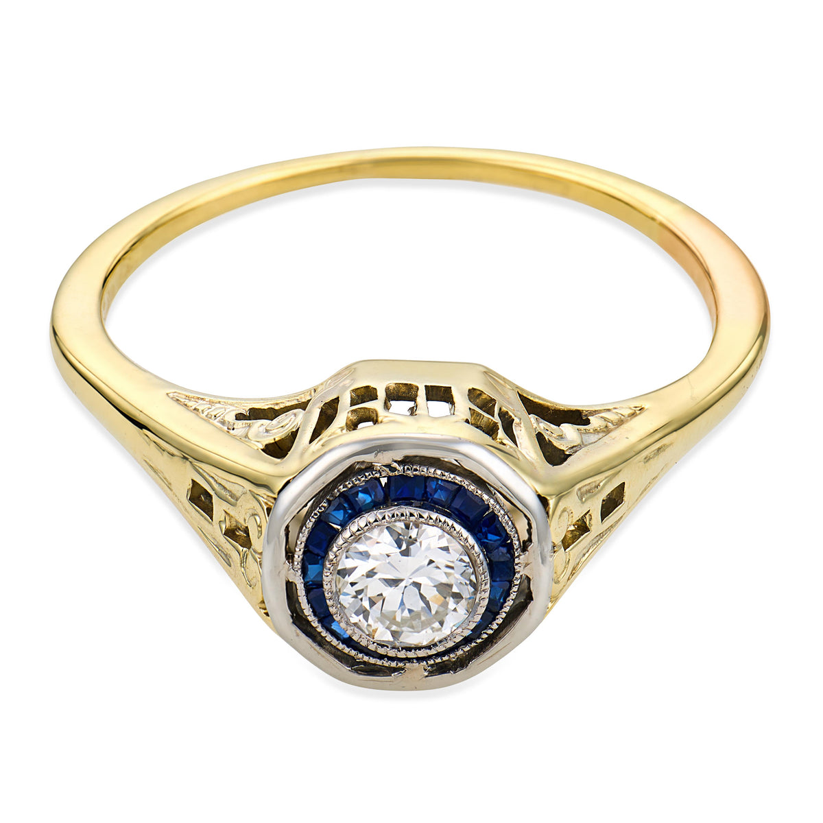 Edwardian 14k/Platinum Diamond & Sapphire Engagement Ring .25ct