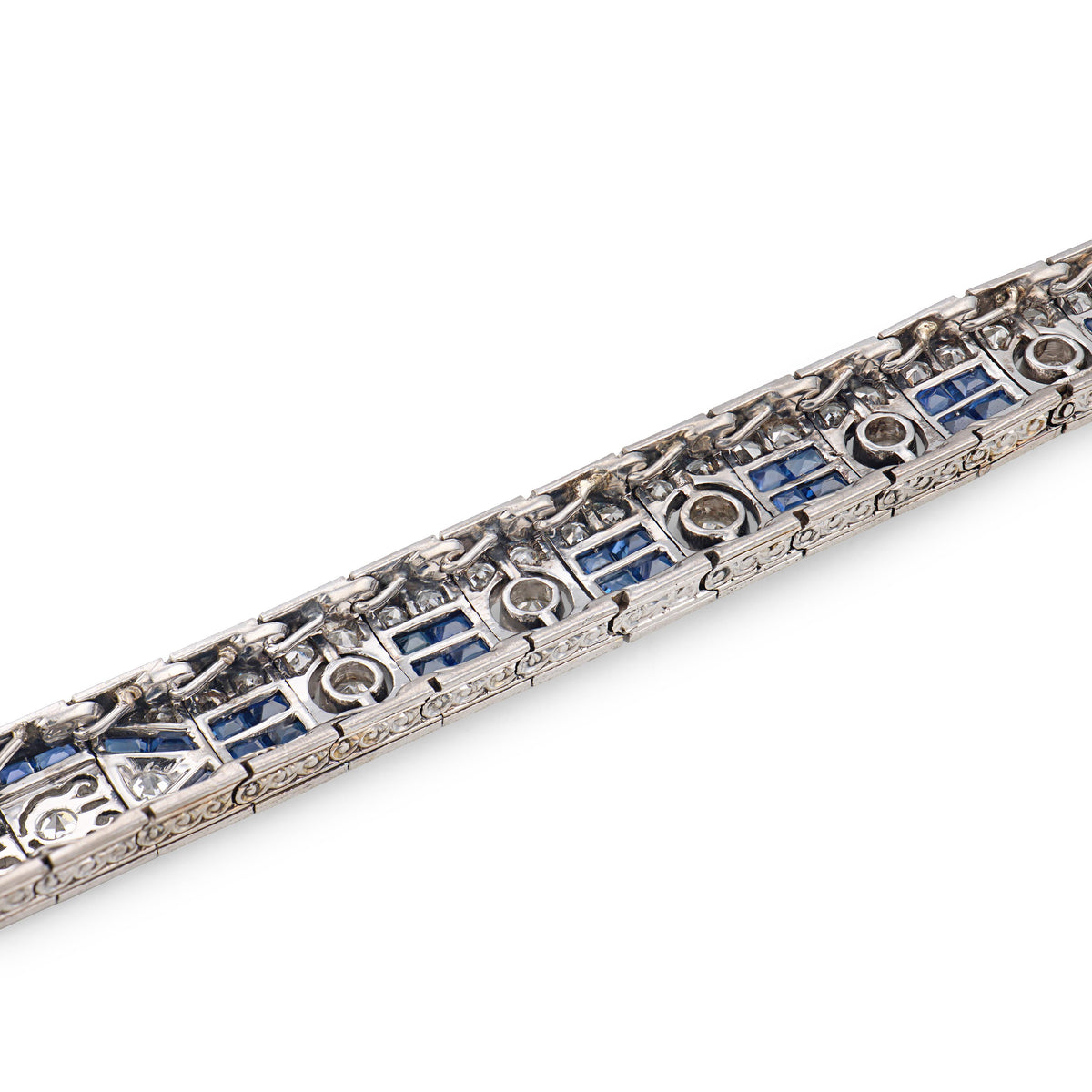 Art Deco 18k Diamond & Sapphire Line Bracelet