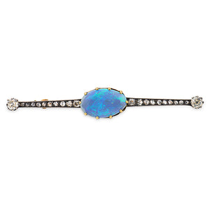 Victorian French 14k/Sterling Silver Opal & Diamond Bar Pin