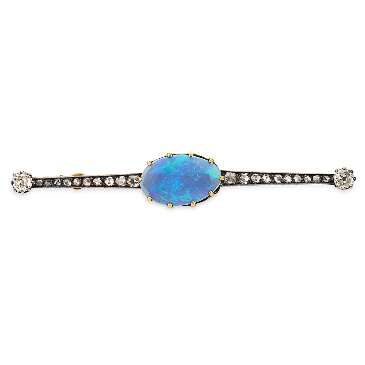 Victorian French 14k/Sterling Silver Opal & Diamond Bar Pin