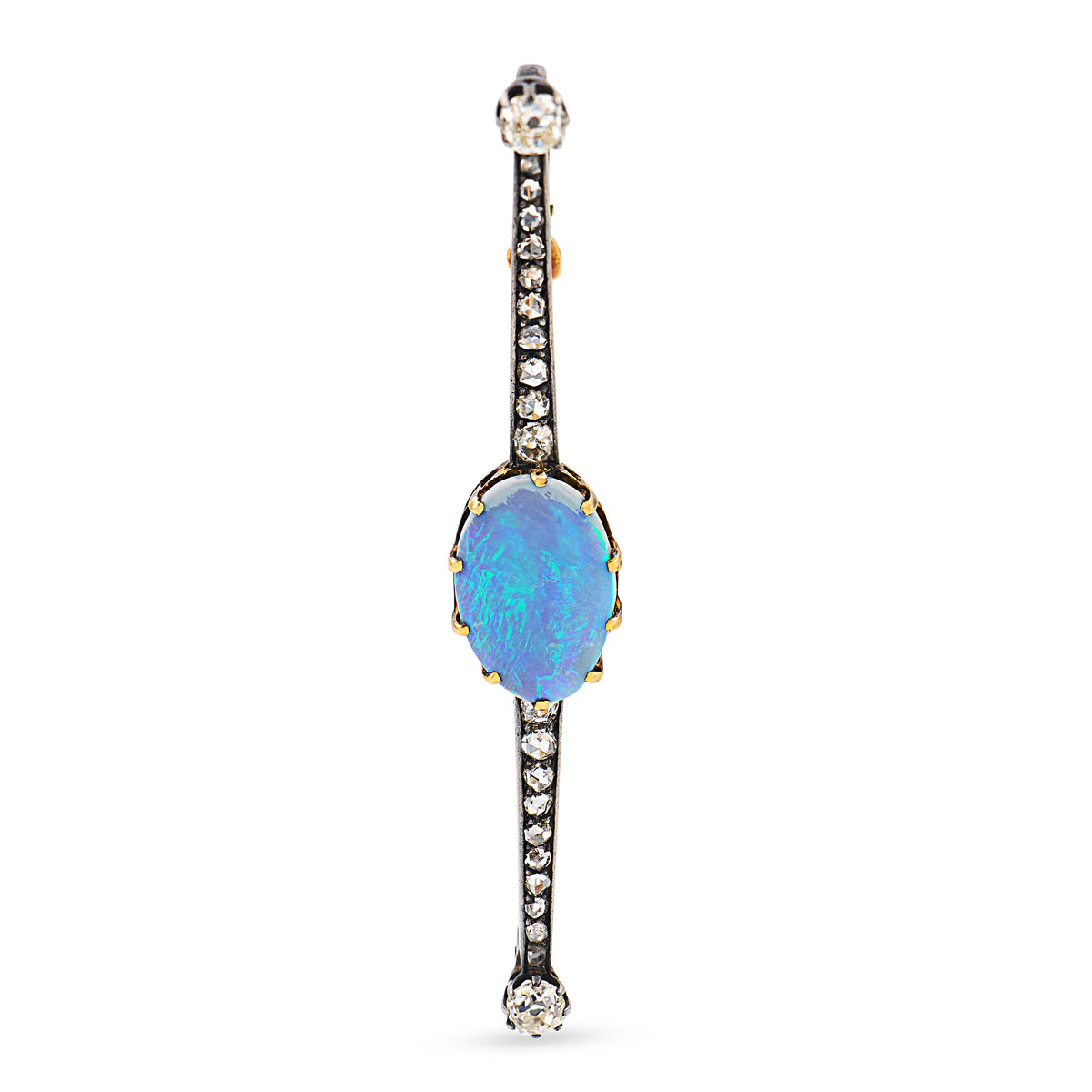 Victorian French 14k/Sterling Silver Opal & Diamond Bar Pin