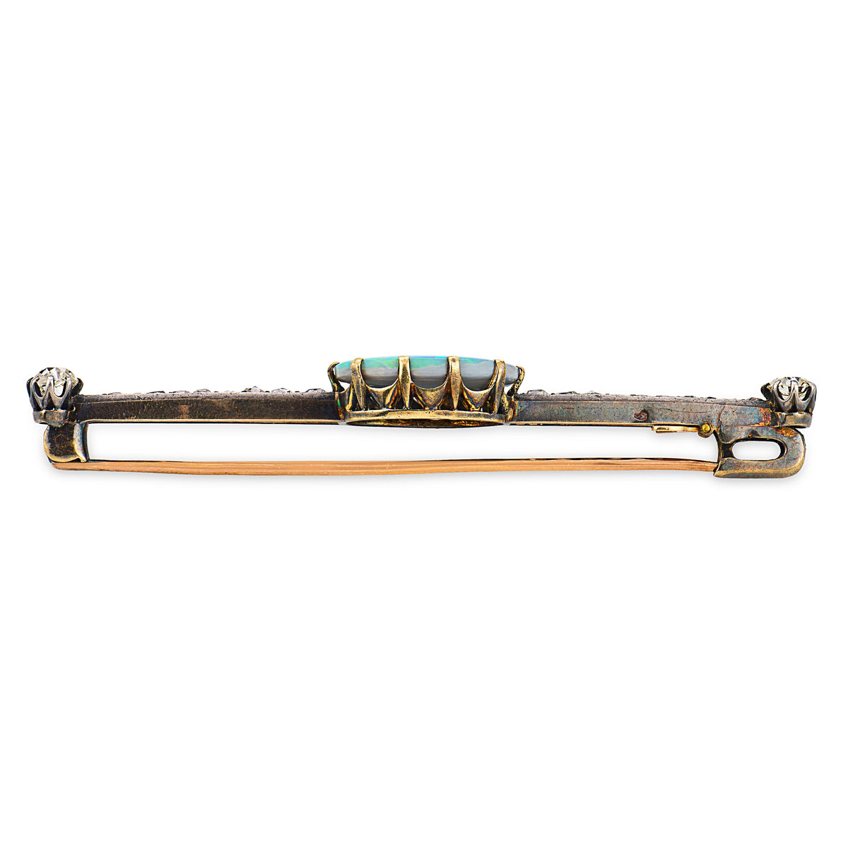 Victorian French 14k/Sterling Silver Opal & Diamond Bar Pin