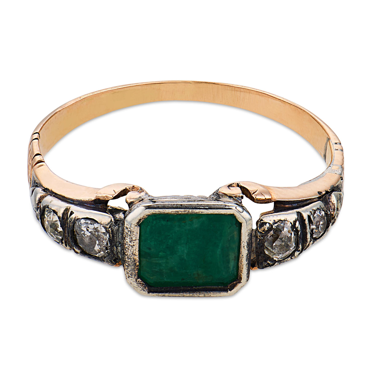 Georgian 14k/Sterling Silver Emerald & Diamond Ring