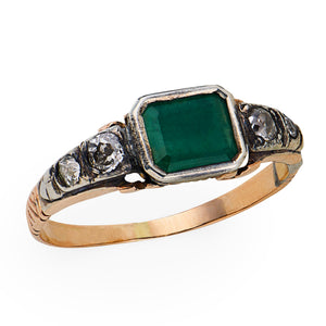 Georgian 14k/Sterling Silver Emerald & Diamond Ring