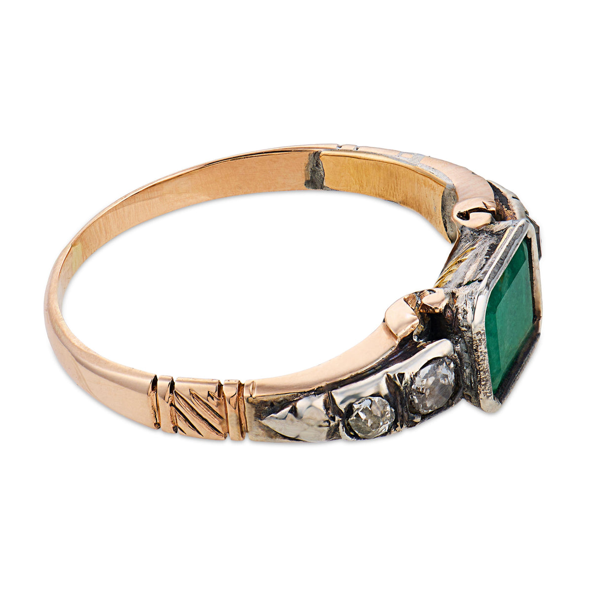 Georgian 14k/Sterling Silver Emerald & Diamond Ring