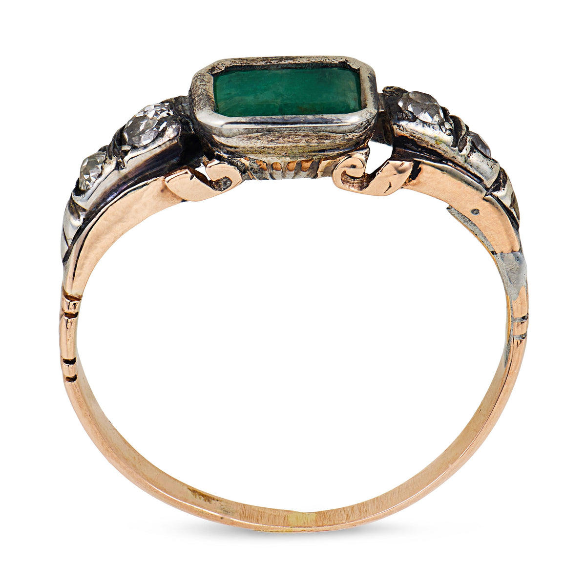 Georgian 14k/Sterling Silver Emerald & Diamond Ring