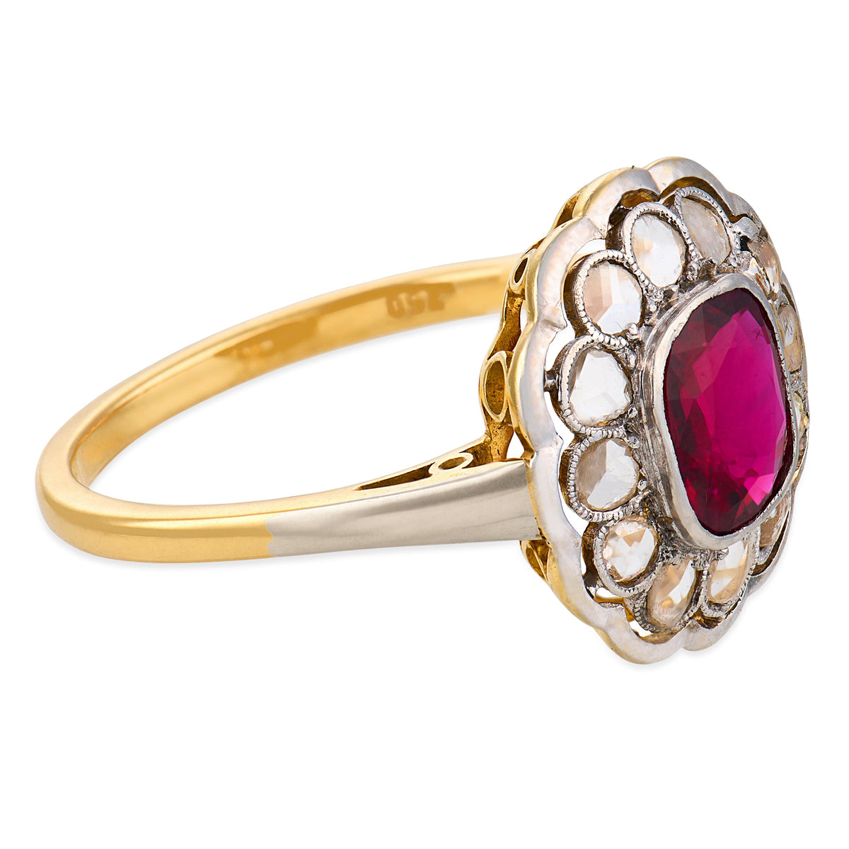 Edwardian 18k/Platinum GIA Ruby & Diamond Halo Ring