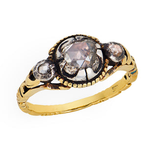 Georgian 18k/Sterling Silver Diamond Three Stone Ring
