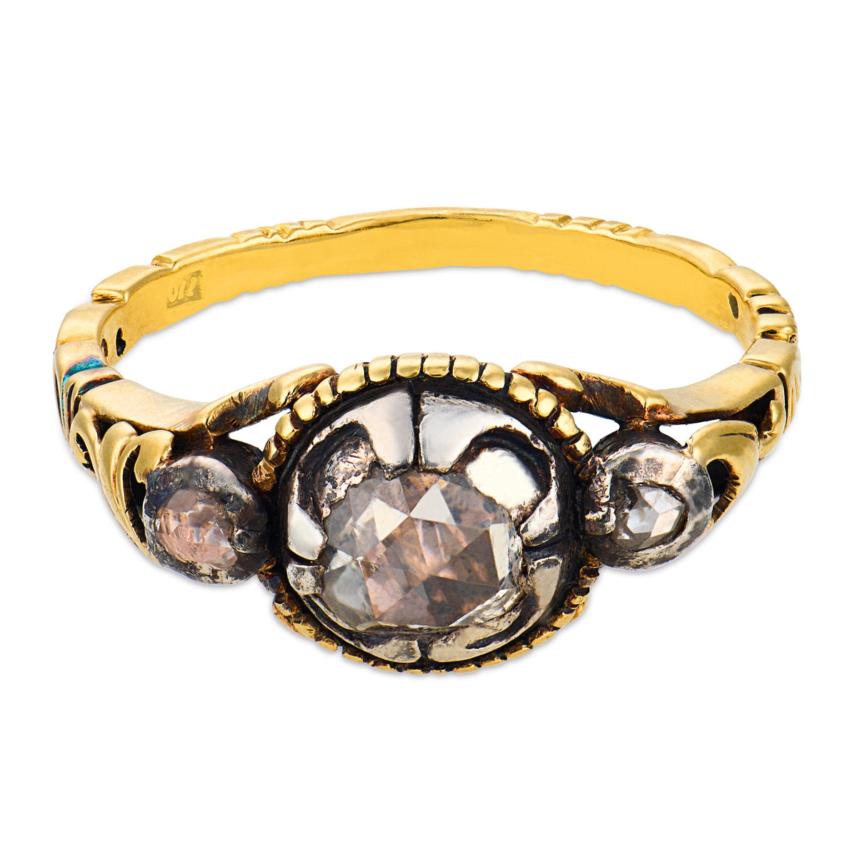 Georgian 18k/Sterling Silver Diamond Three Stone Ring