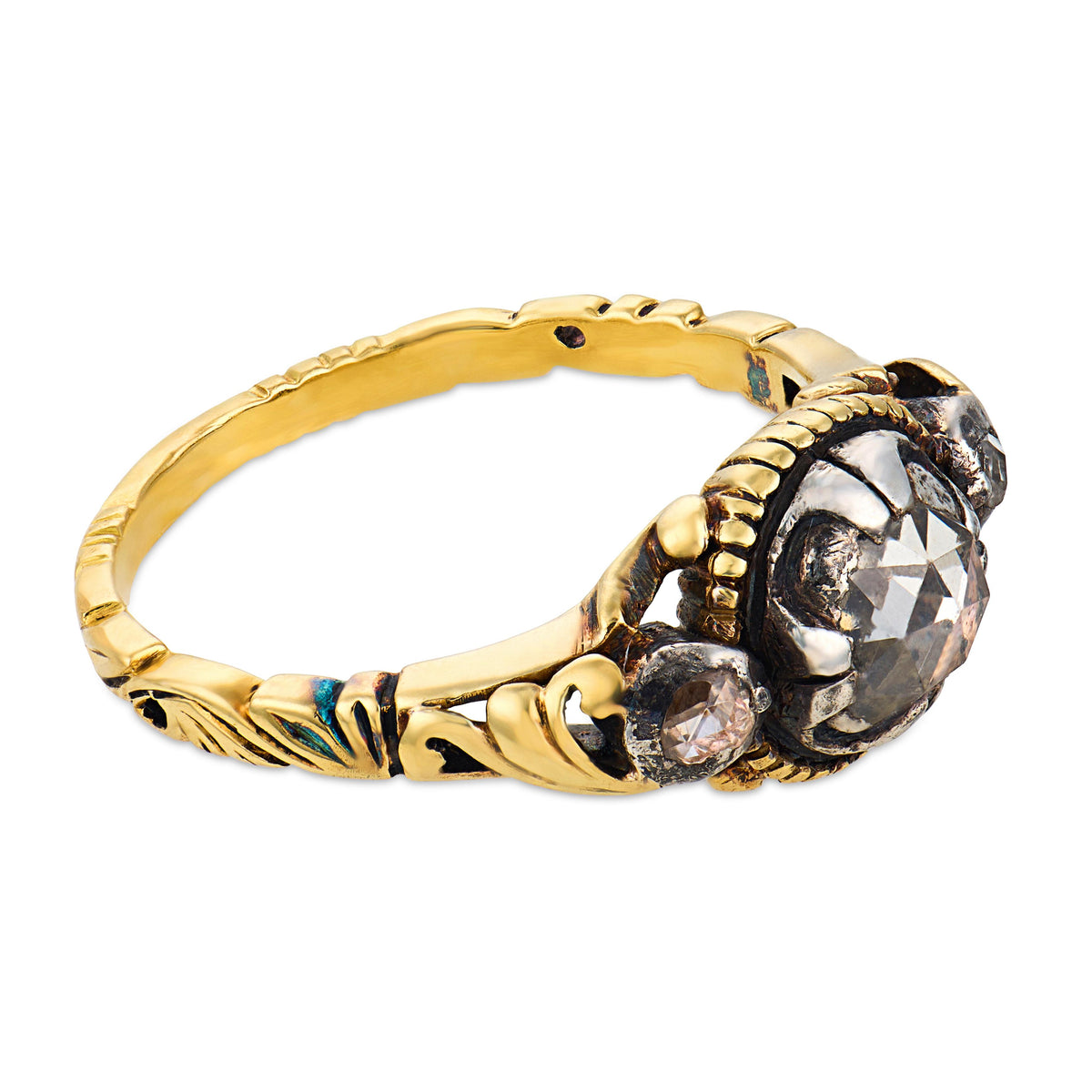 Georgian 18k/Sterling Silver Diamond Three Stone Ring