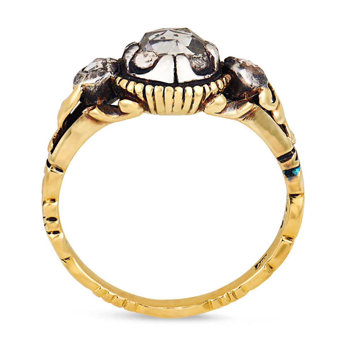 Georgian 18k/Sterling Silver Diamond Three Stone Ring