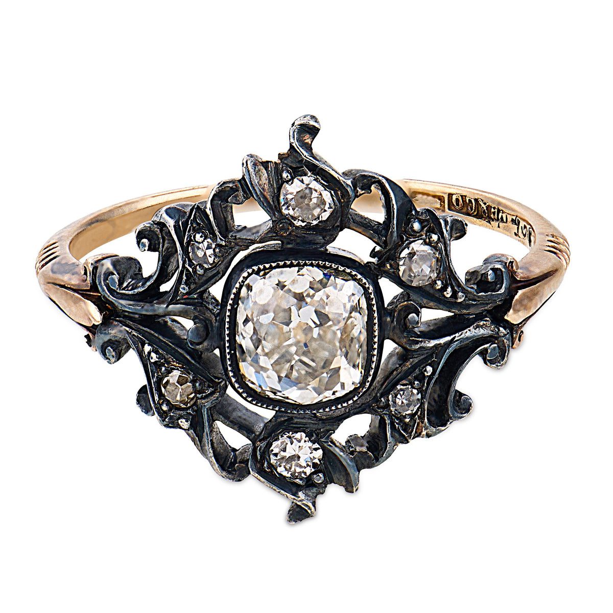 Victorian 9k/Sterling Silver Diamond Navette Ring