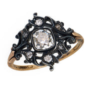 Victorian 9k/Sterling Silver Diamond Navette Ring