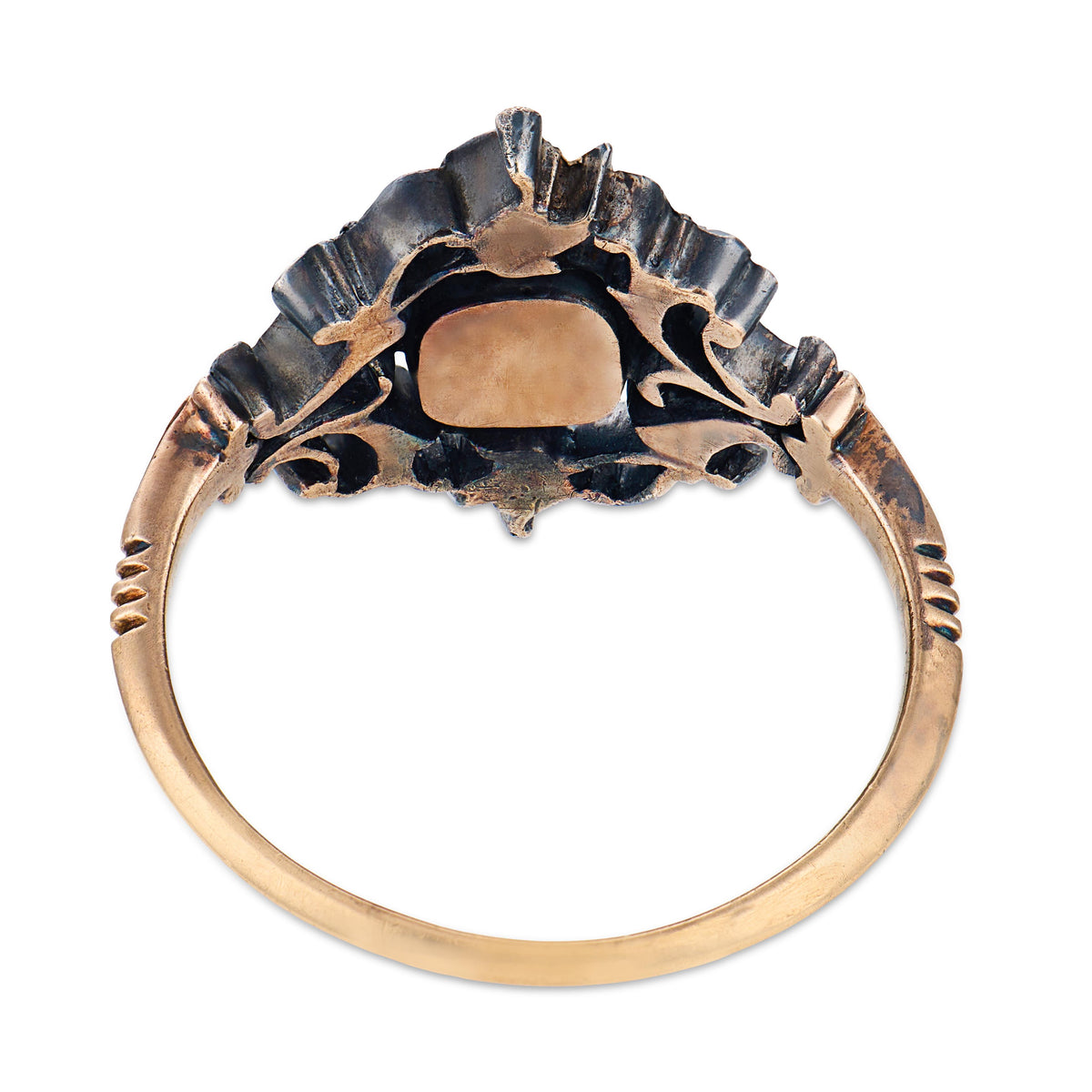 Victorian 9k/Sterling Silver Diamond Navette Ring