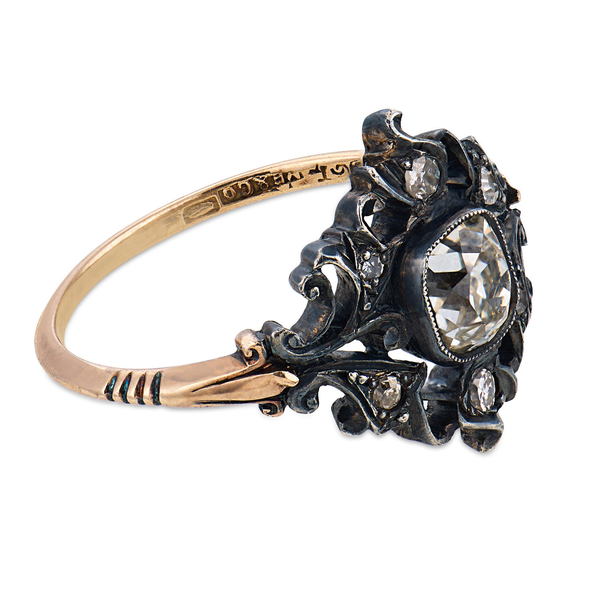 Victorian 9k/Sterling Silver Diamond Navette Ring