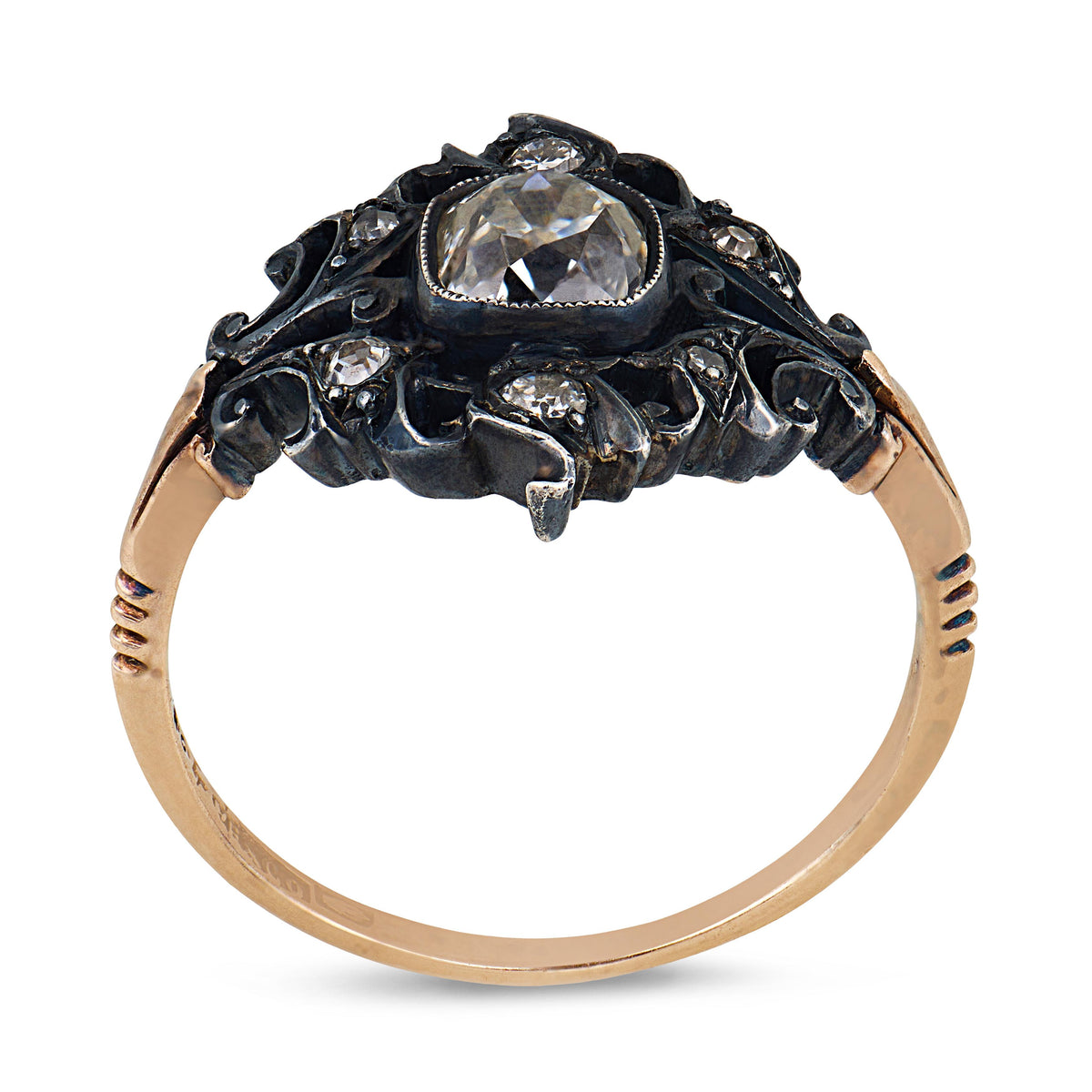 Victorian 9k/Sterling Silver Diamond Navette Ring