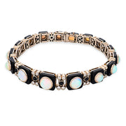 Edwardian French 18k/Platinum Opal, Onyx, & Diamond Line Bracelet