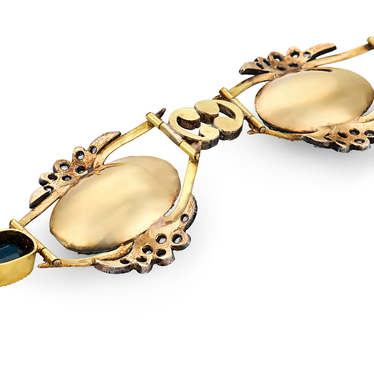 Victorian French 18k/Silver Sapphire, Diamond, & Ruby Scarab Link Bracelet