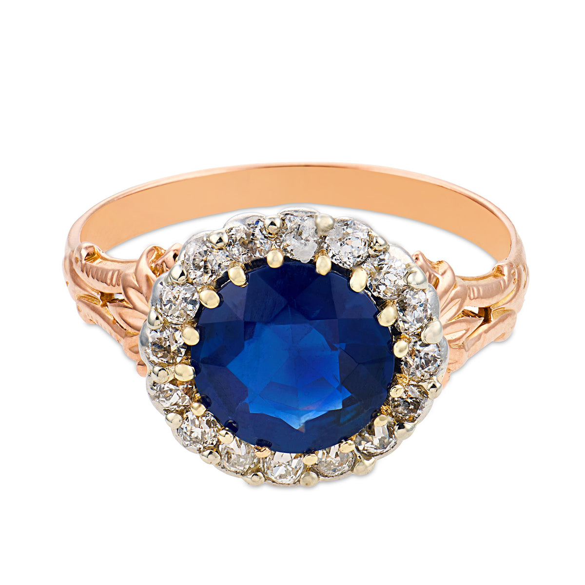 Victorian French 18k GIA Sapphire & Diamond Halo Ring