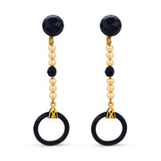 Art Deco 10k Onyx & Pearl Drop Earrings