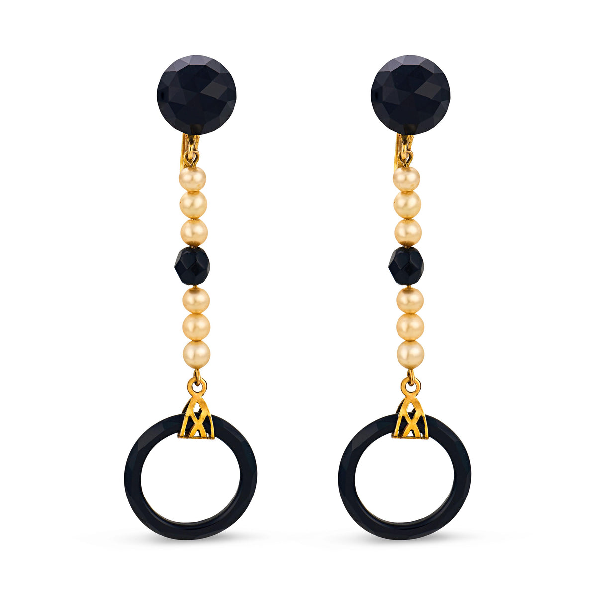 Art Deco 10k Onyx & Pearl Drop Earrings